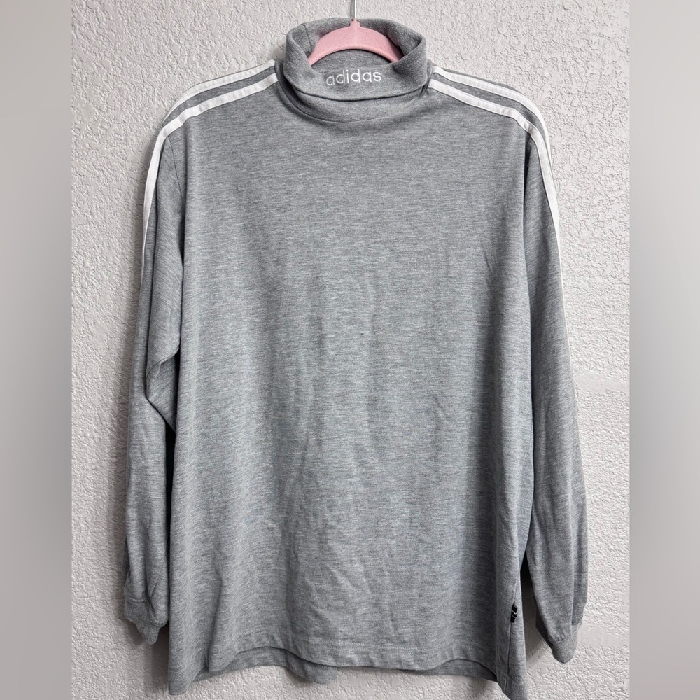 Vintage 90s Adidas Gray Turtleneck Sweatshirt White Stripes Men’s Large L